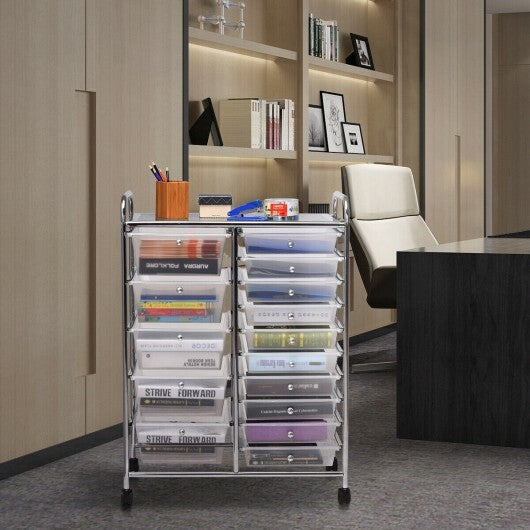 15 Drawers Rolling Storage Cart Organizer-clear - Color: Transparent W2B