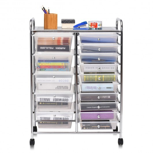 15 Drawers Rolling Storage Cart Organizer-clear - Color: Transparent W2B
