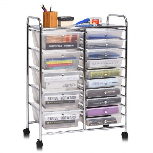 15 Drawers Rolling Storage Cart Organizer-clear - Color: Transparent W2B
