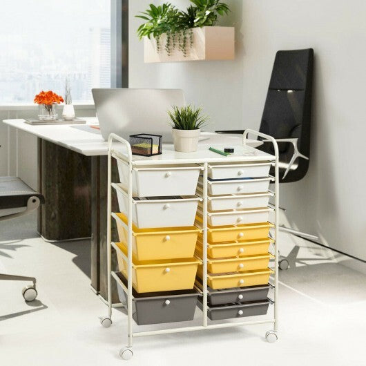15-Drawer Storage Rolling Organizer Cart-Yellow - Color: Yellow W2B