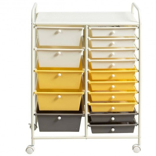 15-Drawer Storage Rolling Organizer Cart-Yellow - Color: Yellow W2B