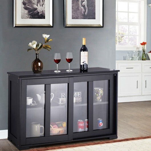 Kitchen Storage Cabinet with Glass Sliding Door-Black