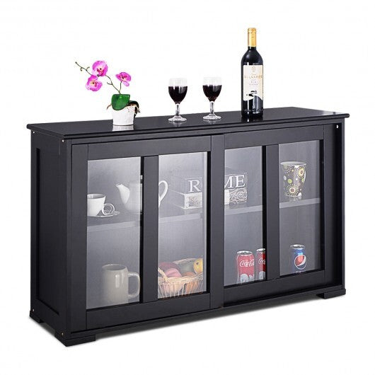Kitchen Storage Cabinet with Glass Sliding Door-Black