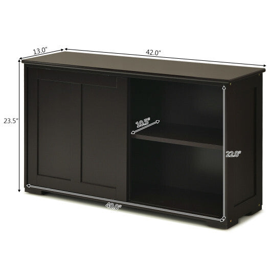 Kitchen Storage Cupboard Cabinet with Sliding Door-Black W2B