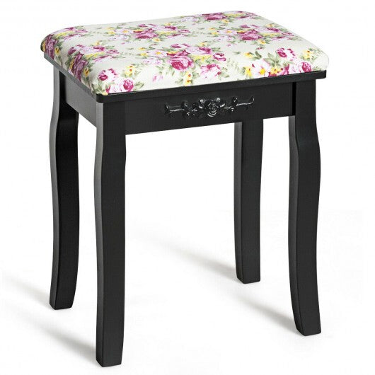 Vanity Wood Dressing Stool Padded Piano Seat with Rose Cushion-White W2B