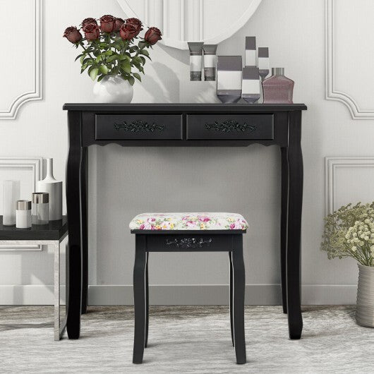 Vanity Wood Dressing Stool Padded Piano Seat with Rose Cushion-White W2B