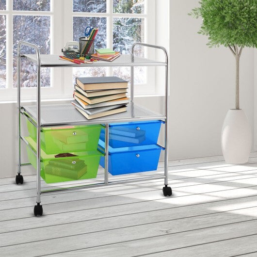 4 Drawers Shelves Rolling Storage Cart Rack-Clear W2B