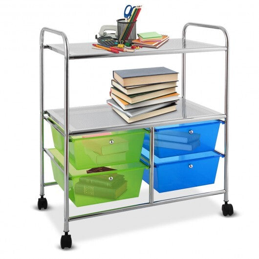 4 Drawers Shelves Rolling Storage Cart Rack-Clear W2B