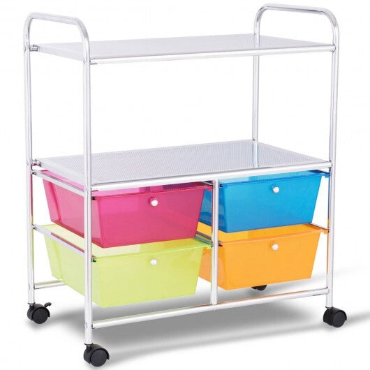 4 Drawers Shelves Rolling Storage Cart Rack-Clear W2B