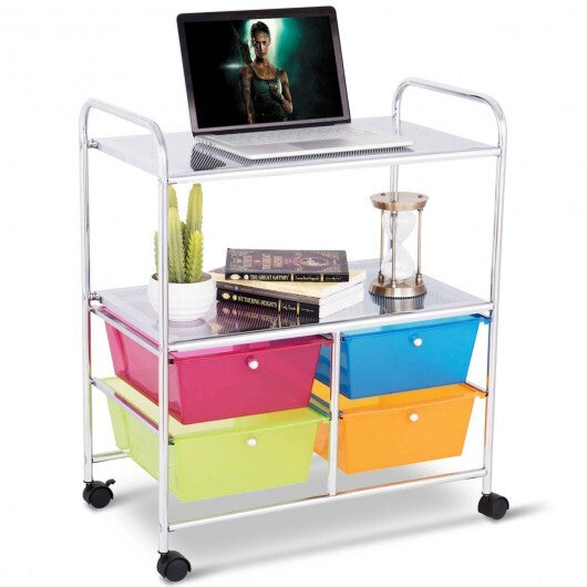 4 Drawers Shelves Rolling Storage Cart Rack-Clear W2B