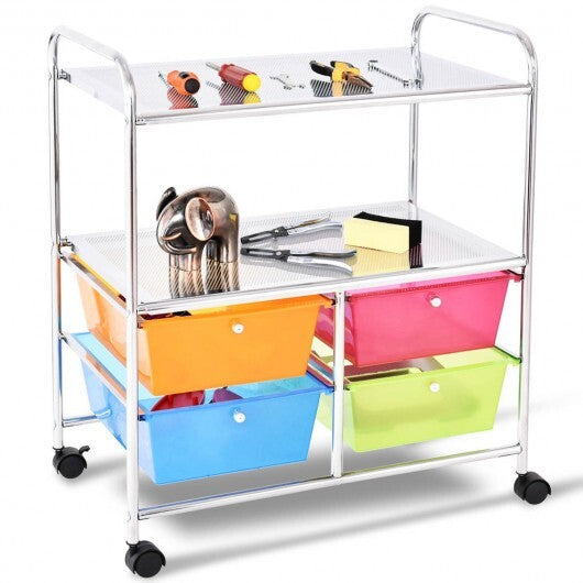4 Drawers Shelves Rolling Storage Cart Rack-Clear W2B