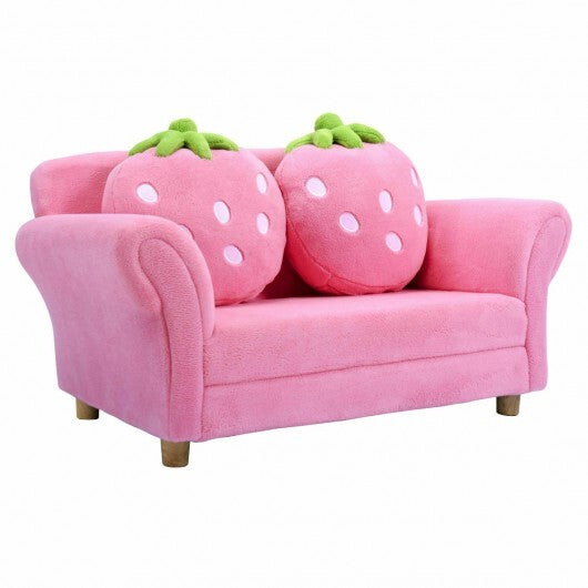 Kids Strawberry Armrest Chair Sofa with 2 Cute Strawberry Pillows-Pink