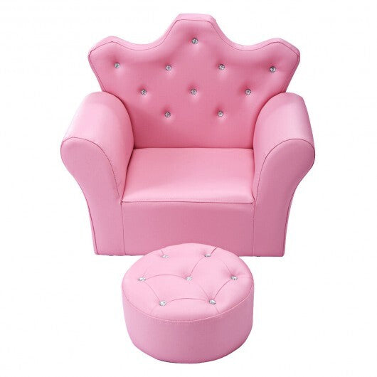 Pink Kids Sofa Armrest Couch with Ottoman-Pink W2B