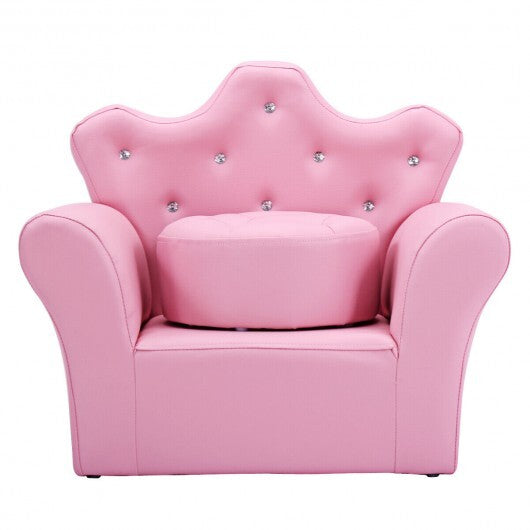 Pink Kids Sofa Armrest Couch with Ottoman-Pink W2B