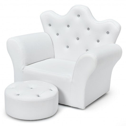Pink Kids Sofa Armrest Couch with Ottoman-Pink W2B