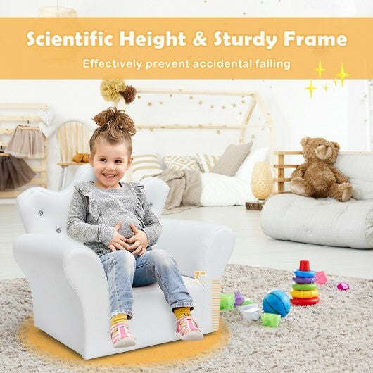 Pink Kids Sofa Armrest Couch with Ottoman-Pink W2B