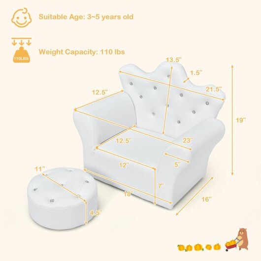 Pink Kids Sofa Armrest Couch with Ottoman-Pink W2B