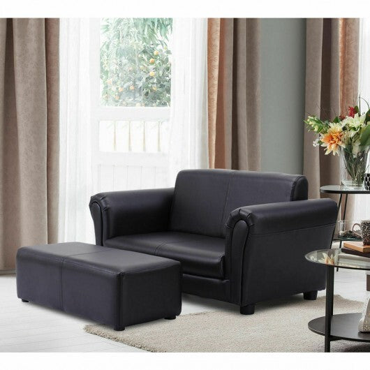 Black/White Kids Double Sofa with Ottoman-Black W2B