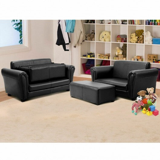 Black/White Kids Double Sofa with Ottoman-Black W2B
