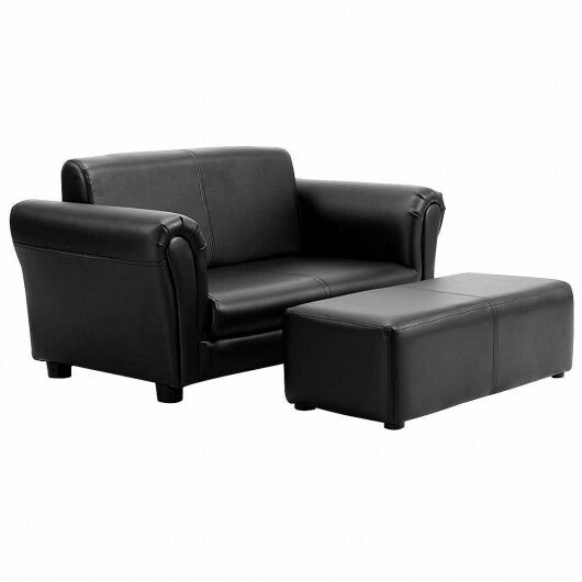 Black/White Kids Double Sofa with Ottoman-Black W2B