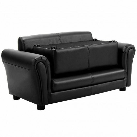 Black/White Kids Double Sofa with Ottoman-Black W2B