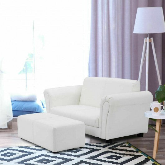 Black/White Kids Double Sofa with Ottoman-Black W2B