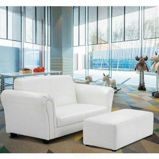 Black/White Kids Double Sofa with Ottoman-Black W2B