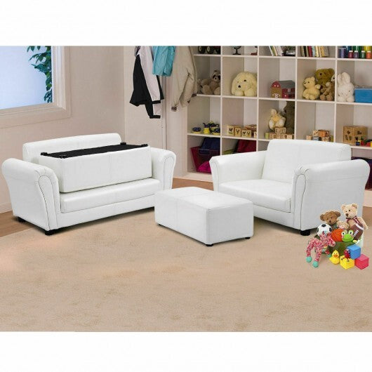 Black/White Kids Double Sofa with Ottoman-Black W2B