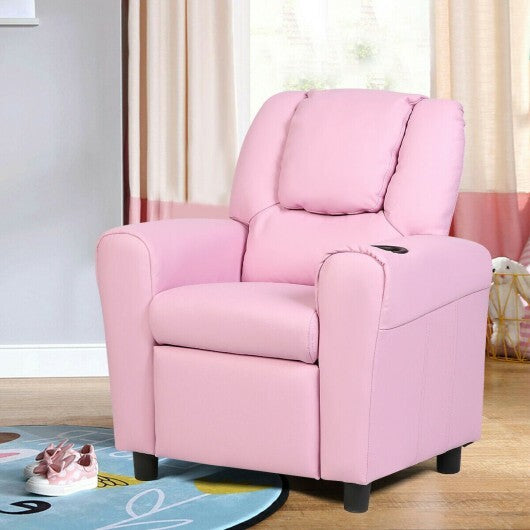 Children PU Leather Recliner Chair with Front Footrest-Beige