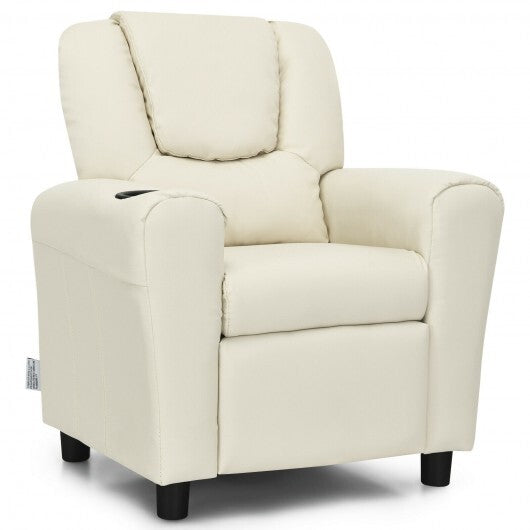 Children PU Leather Recliner Chair with Front Footrest-Beige