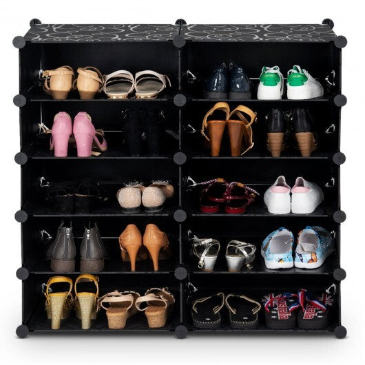 12-Cube DIY Portable Plastic Shoe Rack with Transparent Doors-Black - Color: Black W2B