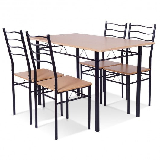 5 Pieces Wood Metal Dining Table Set with 4 Chairs-Natural