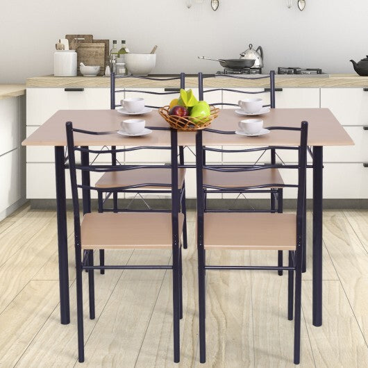 5 Pieces Wood Metal Dining Table Set with 4 Chairs-Natural