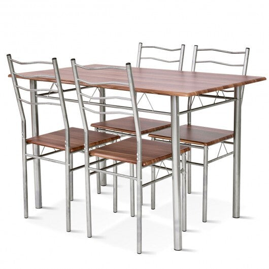 5 Pieces Wood Metal Dining Table Set with 4 Chairs-Natural