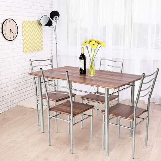 5 Pieces Wood Metal Dining Table Set with 4 Chairs-Natural