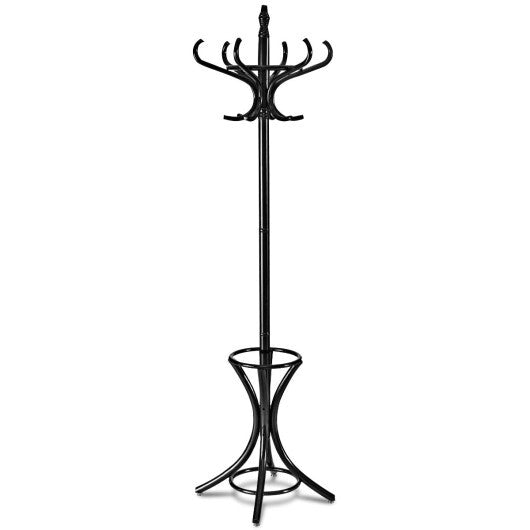 Wood Standing Hat Coat Rack with Umbrella Stand-Brown W2B