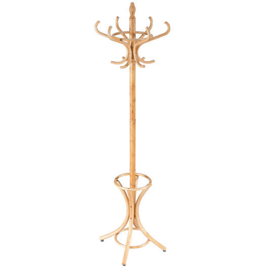 Wood Standing Hat Coat Rack with Umbrella Stand-Brown W2B