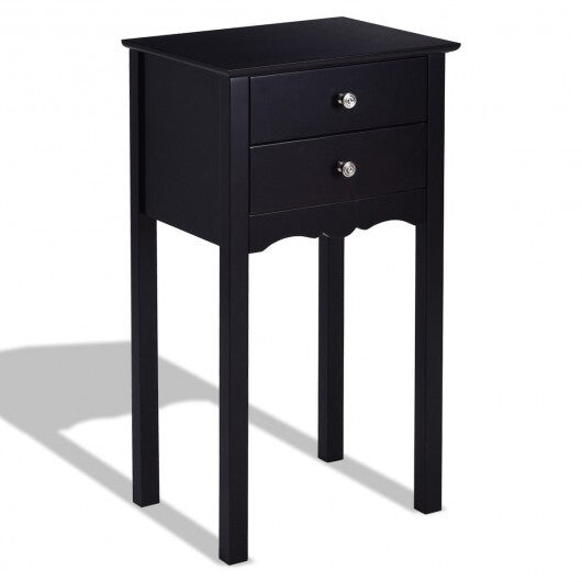 Side Table End Accent Table with 2 Drawers-Black W2B