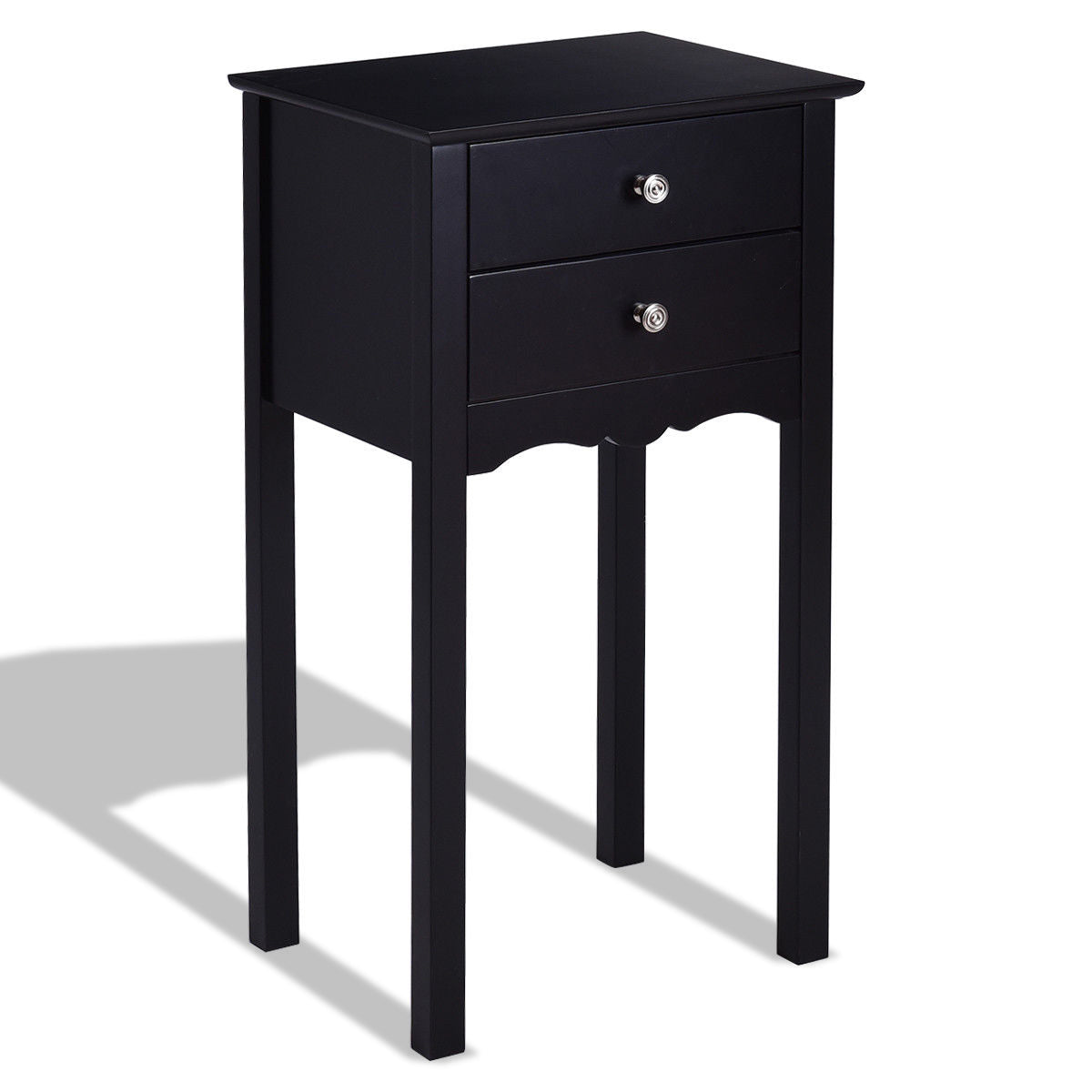 Side Table End Accent Table with 2 Drawers-Black - Color: Black W2B