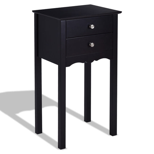 Side Table End Accent Table with 2 Drawers-Black - Color: Black W2B