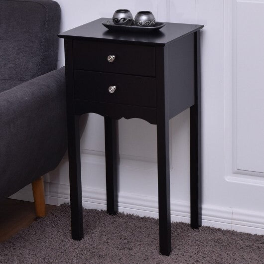 Side Table End Accent Table with 2 Drawers-Black W2B