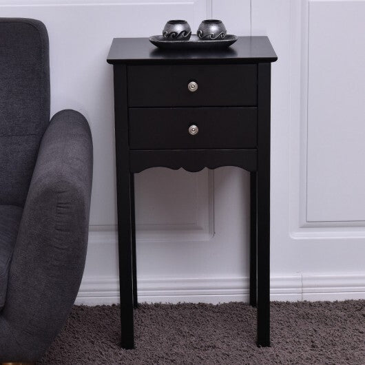 Side Table End Accent Table with 2 Drawers-Black W2B