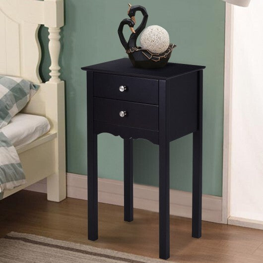 Side Table End Accent Table with 2 Drawers-Black W2B