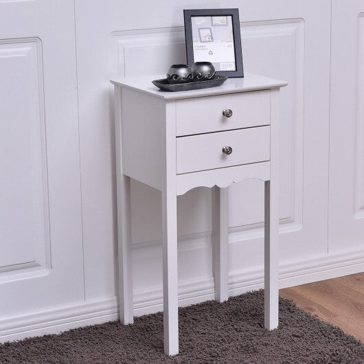 Side Table End Accent Table with 2 Drawers-Black W2B