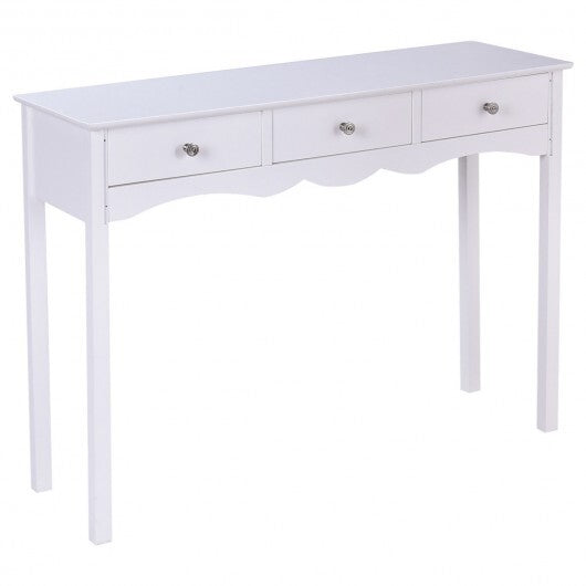 Side Sofa Table with Storage 3-Drawers-white W2B