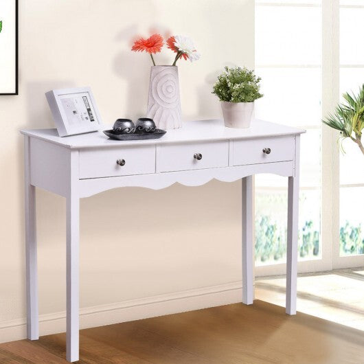 Side Sofa Table with Storage 3-Drawers-white W2B