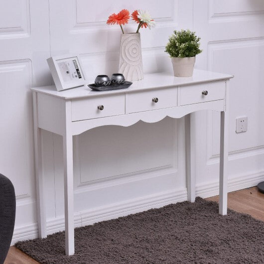 Side Sofa Table with Storage 3-Drawers-white W2B