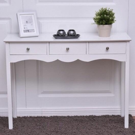 Side Sofa Table with Storage 3-Drawers-white W2B
