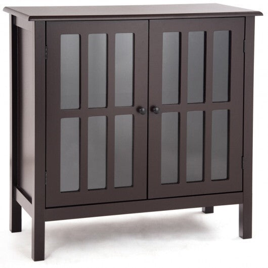 Glass Door Sideboard Console Storage Buffet Cabinet-Gray