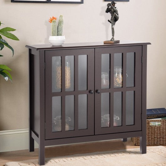 Glass Door Sideboard Console Storage Buffet Cabinet-Gray